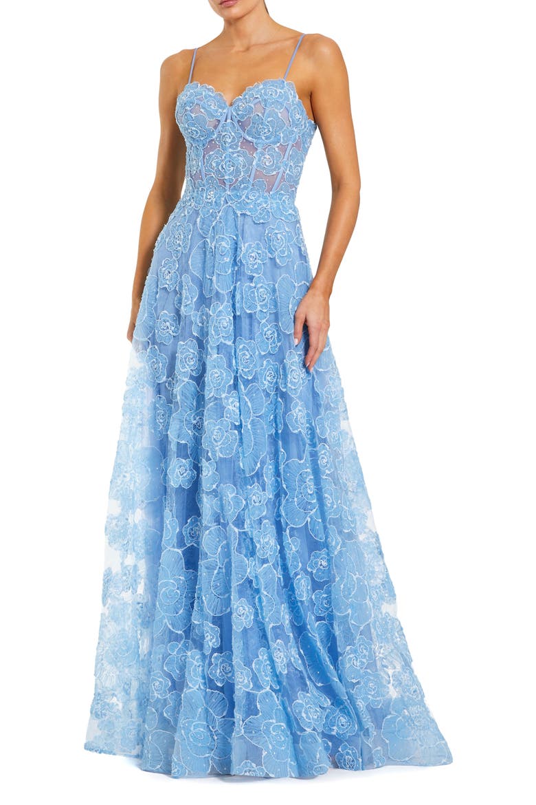 Embroidered Sweetheart Floral Corset A Line Gown, Main, color, Powder Blue