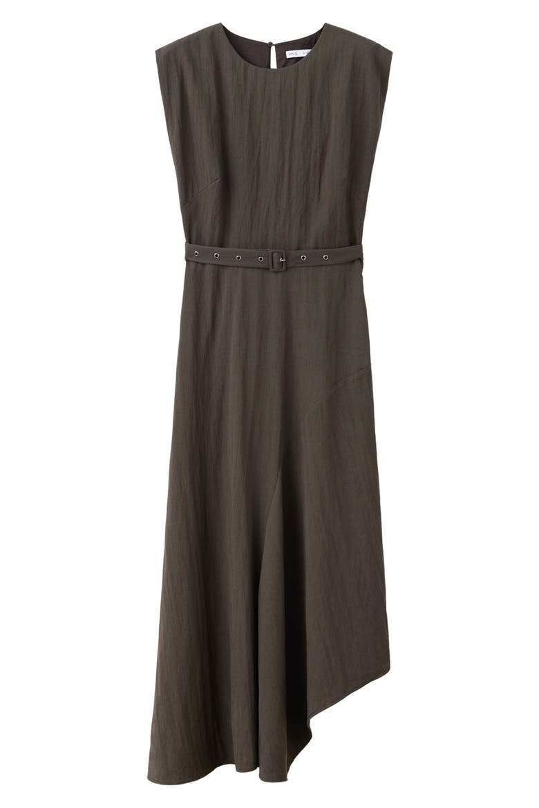 Belted Sleeveless Asymmetric Dress, Main, color, BROWN