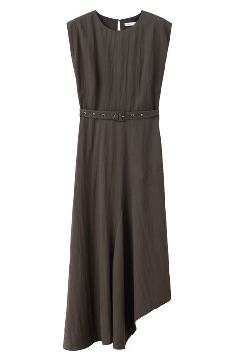 Belted Sleeveless Asymmetric Dress