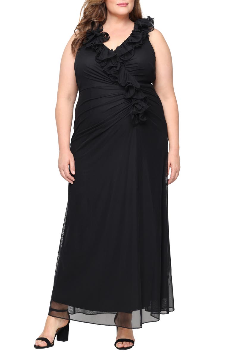 Alex Evenings Ruffle Maxi Cocktail Dress, Main, color,