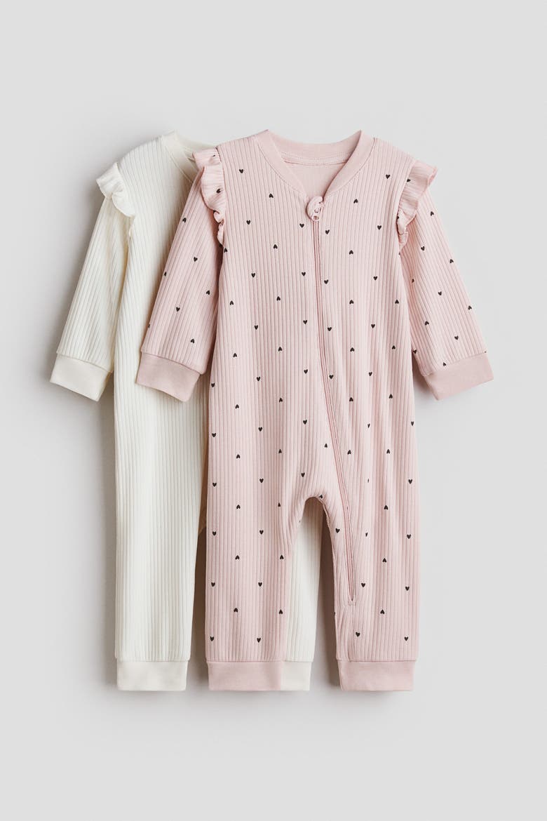2-pack Cotton Sleepsuits, Main, color, Light pink/white