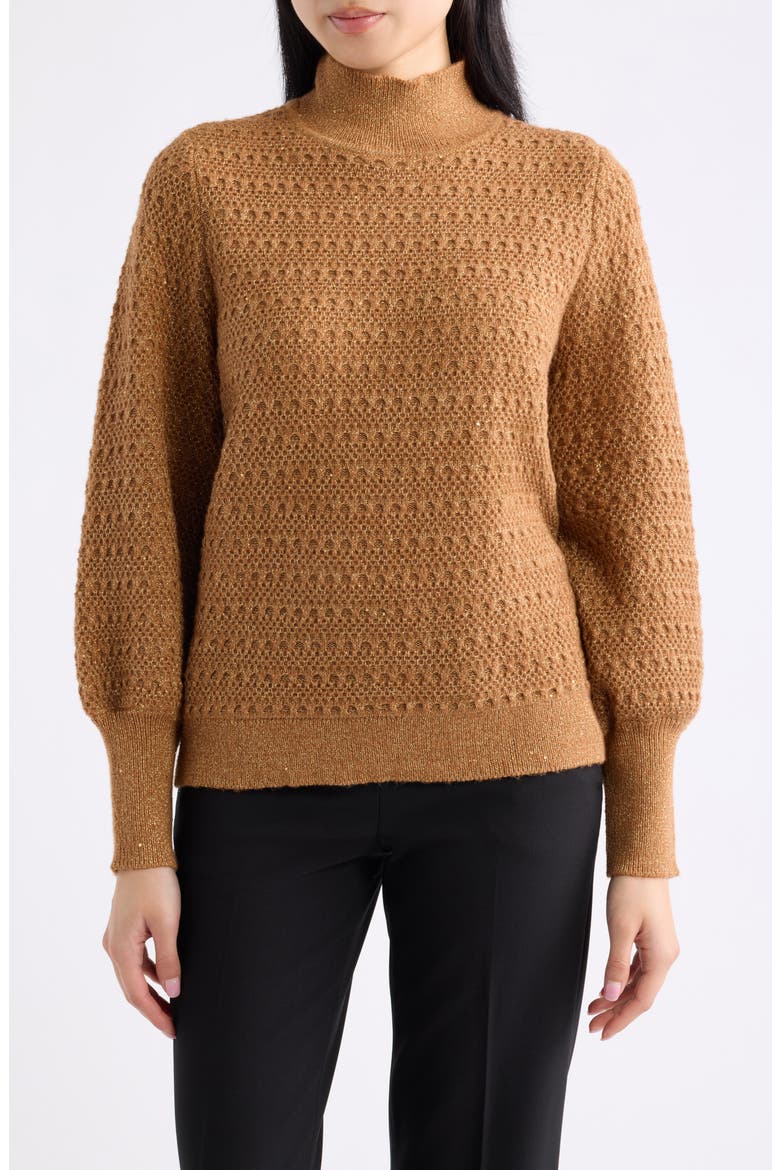 Sequin Puff Sleeve Mock Neck Sweater, Main, color, VICUNA