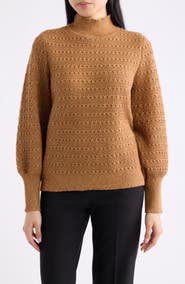 Anne Klein Sequin Puff Sleeve Mock Neck Sweater