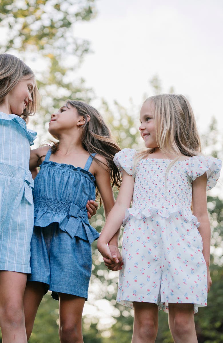 Hope & Henry Girls' Organic Puff Sleeve Smocked Romper, Toddler, Alternate, color, Paris Floral