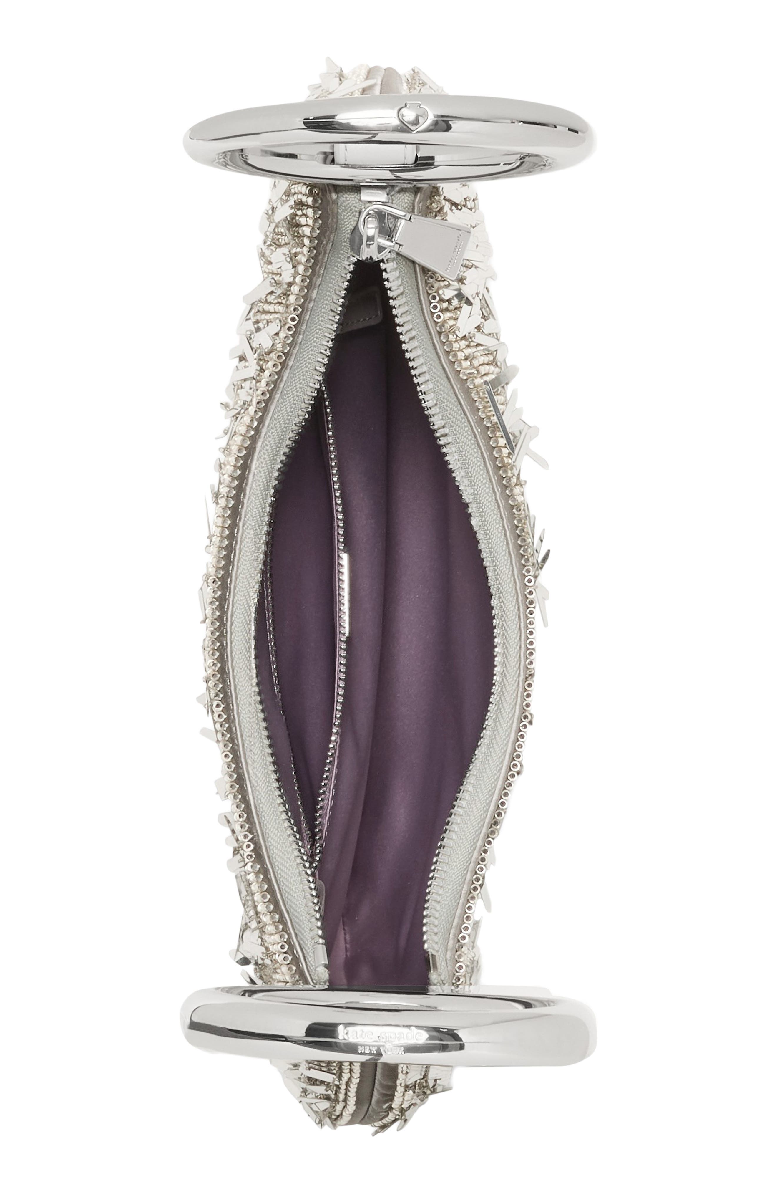 the bangle metallic fringe shoulder bag, Alternate, color, SILVER