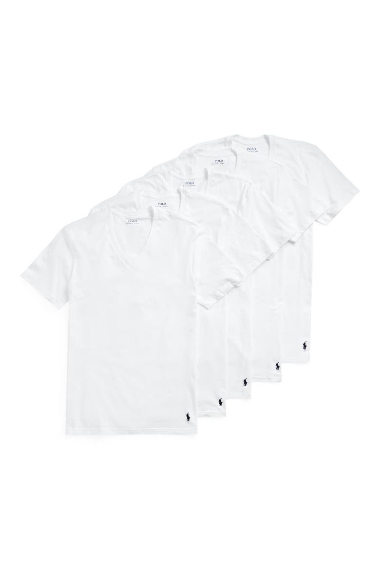 5-Pack Relaxed Fit Logo Embroidered V-Neck Undershirts, Main, color, WHITE