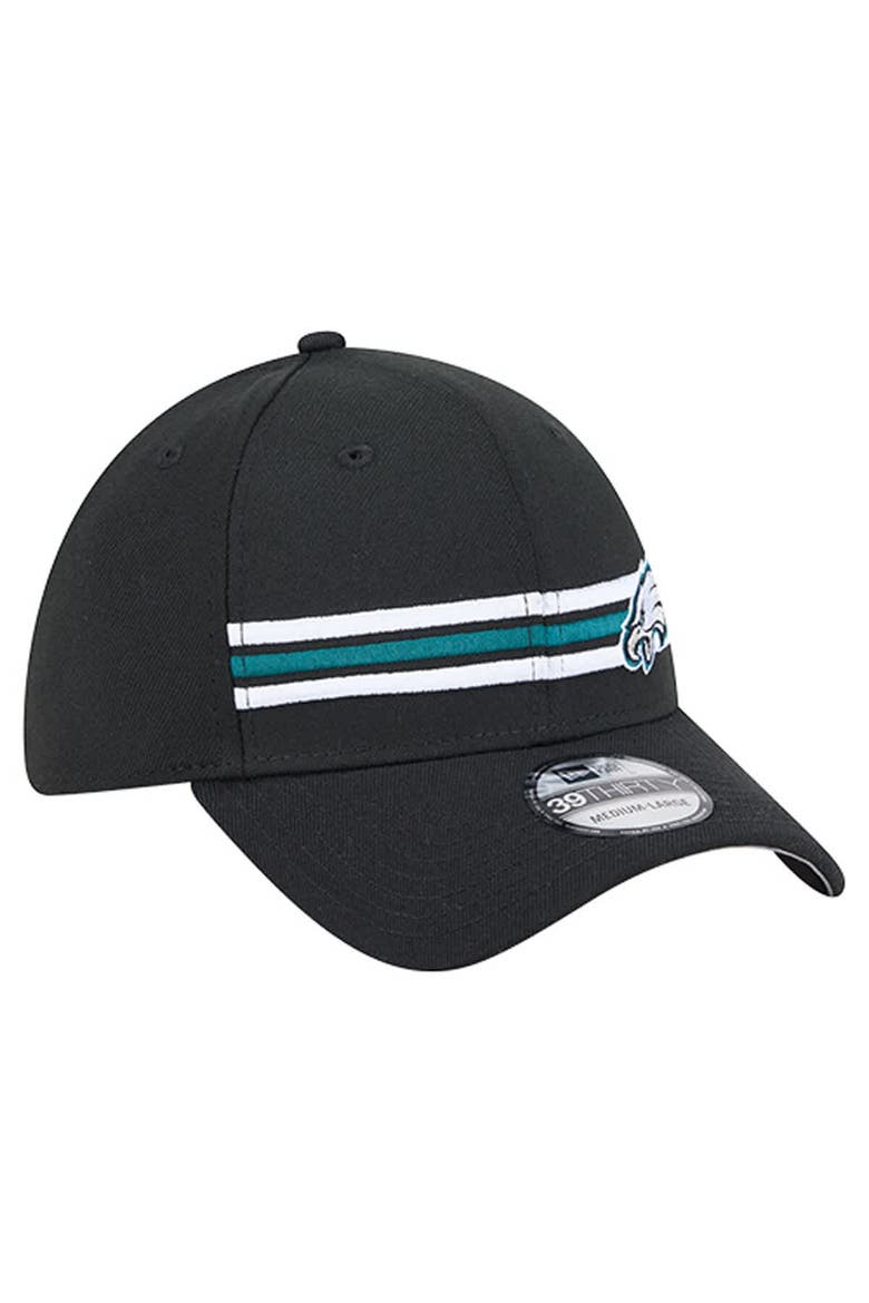 Men's New Era Black Philadelphia Eagles Stripes 39THIRTY Flex Hat, Alternate, color, Black