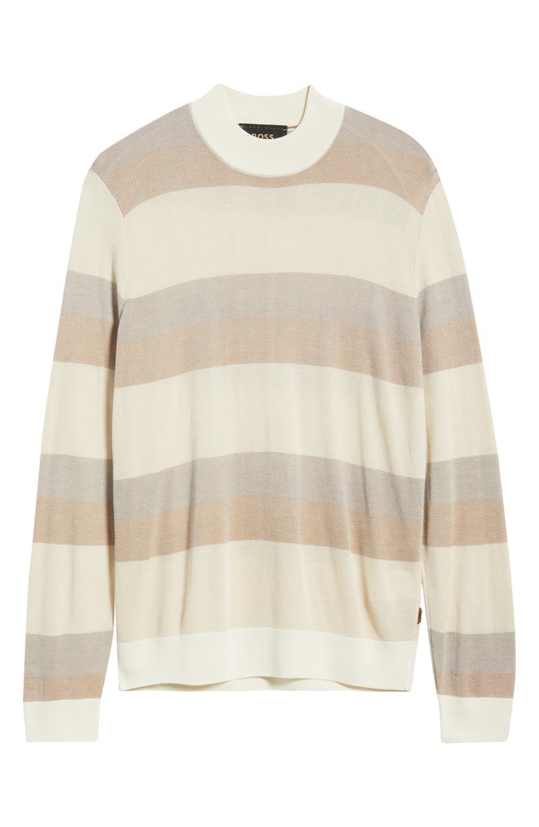 BOSS Hugo Rugby Stripe Silk Sweater, Alternate, color, Open White