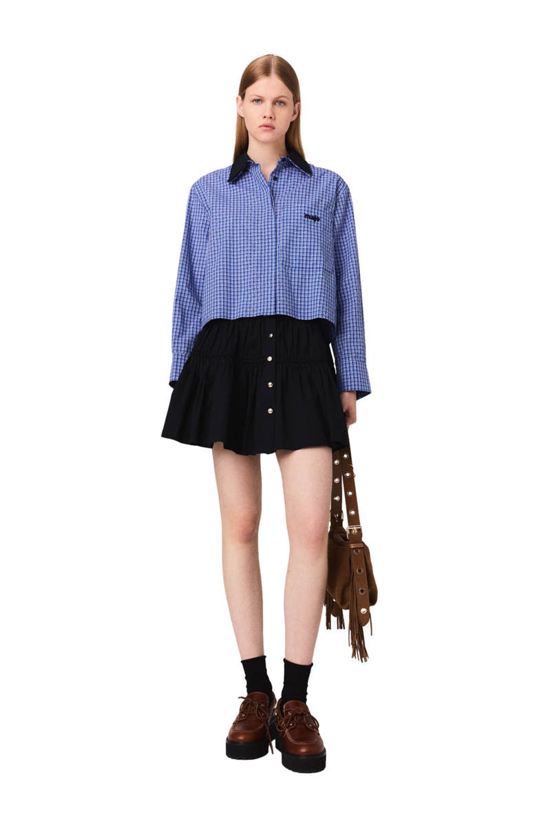 maje Removable collar rhinestone shirt, Main, color, Blue Rhinestoned Tiles Print