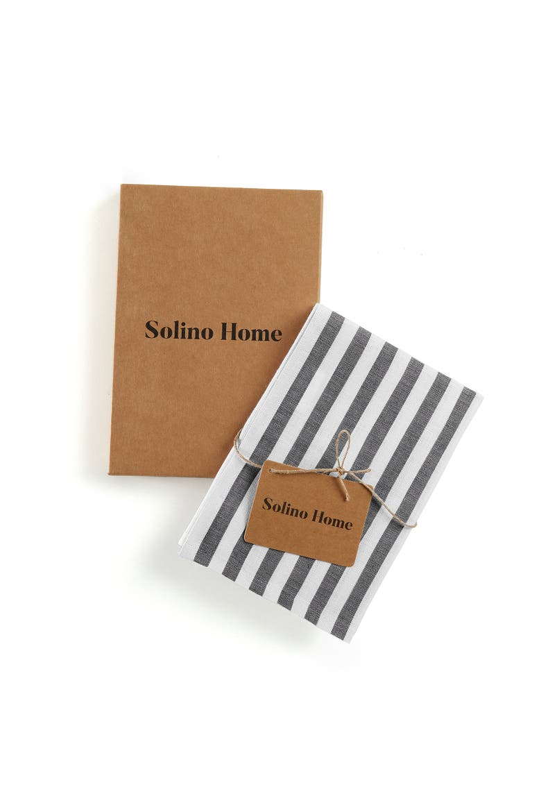 Linen Kitchen Towels Set of 2, 17 x 26" - Amalfi Stripe, Alternate, color, Black and White