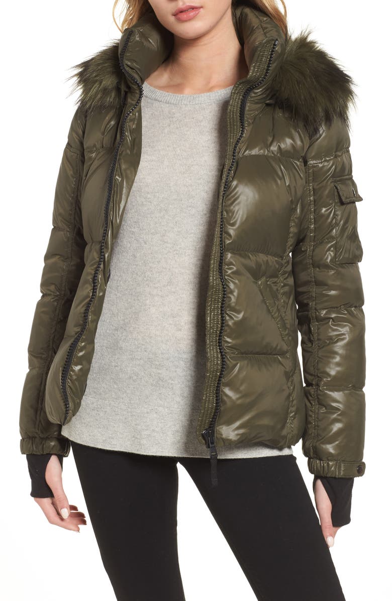 S13 /NYC Kylie Faux Fur Trim Gloss Puffer Jacket, Main, color, 