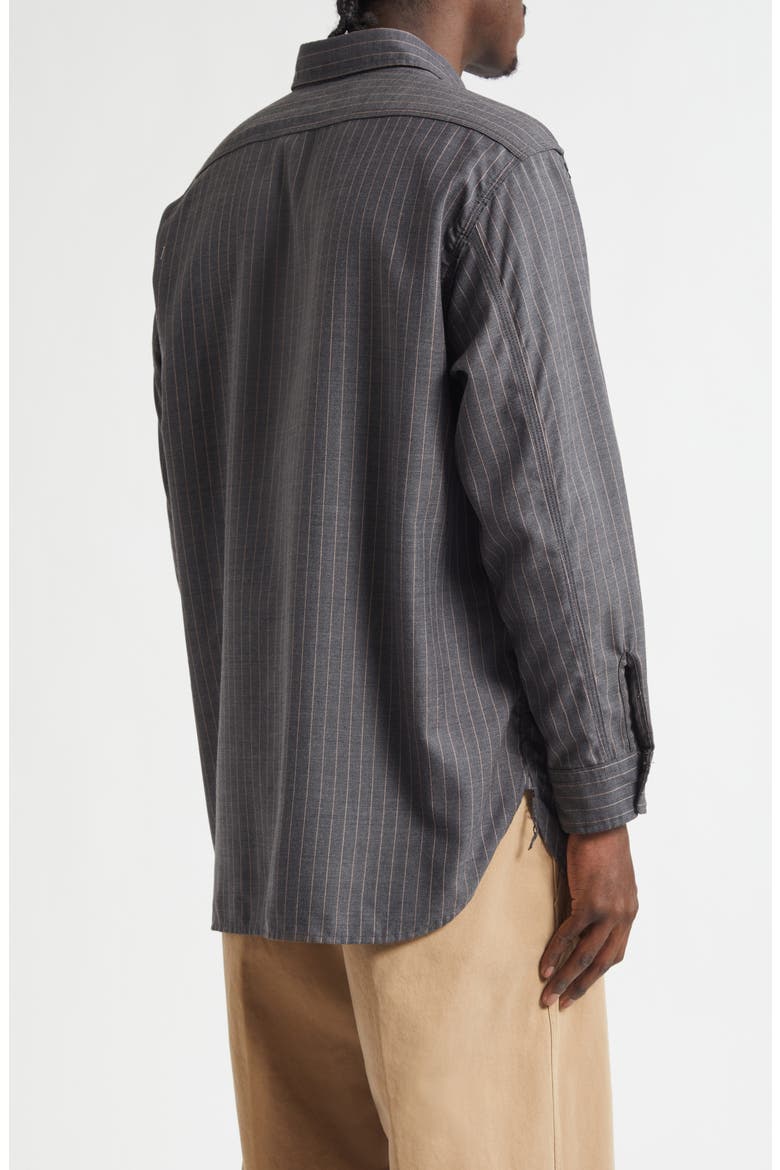 Work Uniform Pinstripe Serge Button-Up Shirt, Alternate, color, GREY