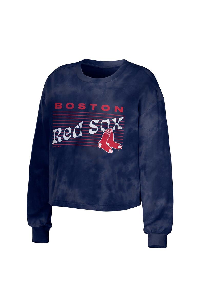 WEAR by Erin Andrews Women's WEAR by Erin Andrews Navy Boston Red Sox Tie-Dye Cropped Pullover Sweatshirt & Shorts Lounge Set, Alternate, color, Navy
