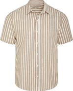 Onia Stripe Short Sleeve Linen & Cotton Blend Button-Up Shirt