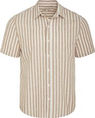 Onia Stripe Short Sleeve Linen & Cotton Blend Button-Up Shirt