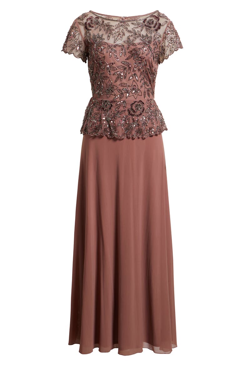 Beaded Mesh Mock Two-Piece Gown, Alternate, color, MAUVE