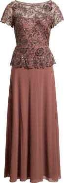 Pisarro Nights Beaded Mesh Mock Two-Piece Gown