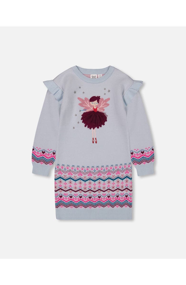 Deux par Deux Girl's Intarsia Knit Dress Light Blue, Main, color,