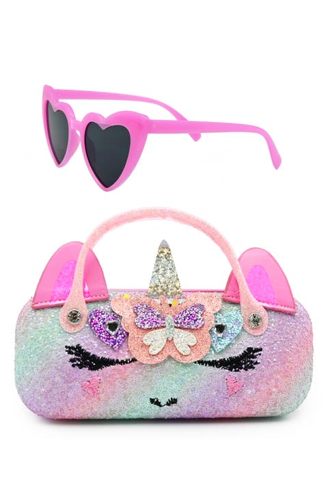 Sunglasses with Butterfly Glitter Case