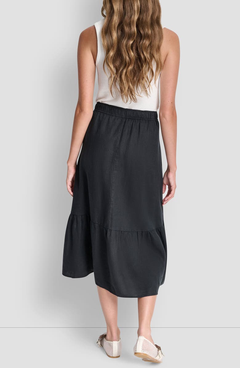 DKNY Drawstring Waist Linen Midi Skirt, Alternate, color, Black
