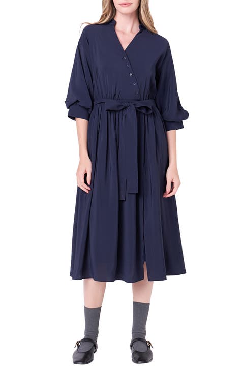 Asymmetric Button Front Midi Wrap Shirtdress