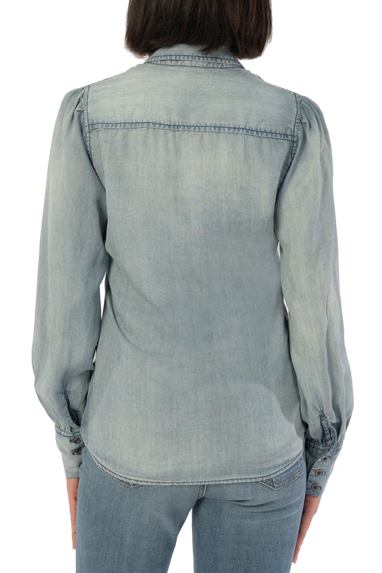Ruby Ruched Denim Button-Up Shirt, Alternate, color, MEDIUM WASH