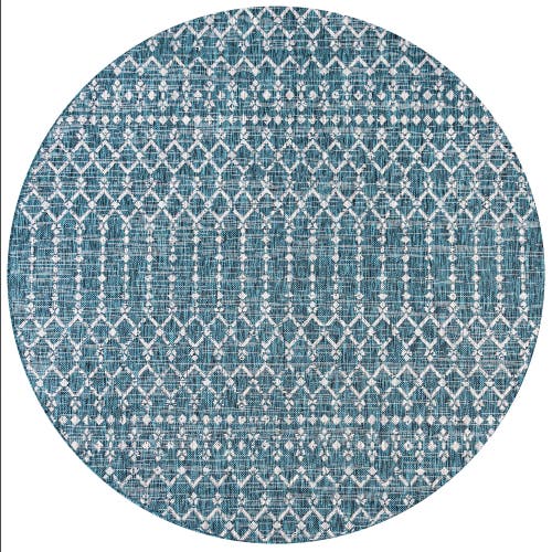 Jonathan Y Ourika Moroccan Geometric Textured Weave Indoor/outdoor Round Area Rug In Teal/gray