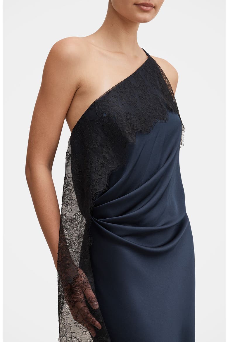 Sylvie Asymmetric Satin Gown, Alternate, color, NAVY