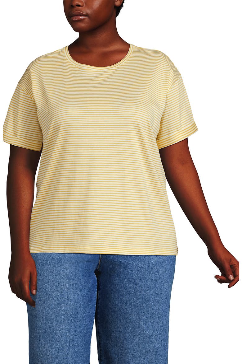 Oversized Supima Short Sleeve Crew Neck T-Shirt, Alternate, color, Goldenrod Micro Stripe