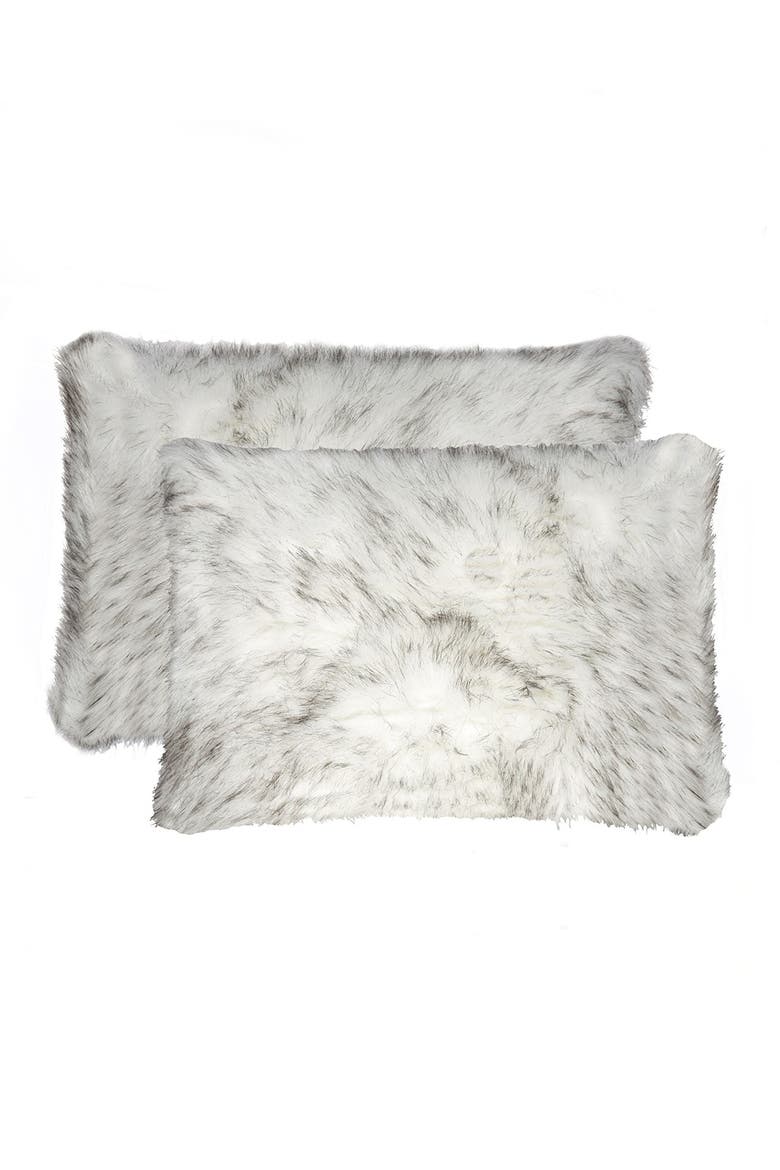Belton Faux Fur Pillow - Set of 2 - 20" x 12" - Gradient Grey, Main, color, GRADIENT GREY