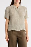 Eileen Fisher Short Sleeve Organic Linen Blend Button-Up Shirt
