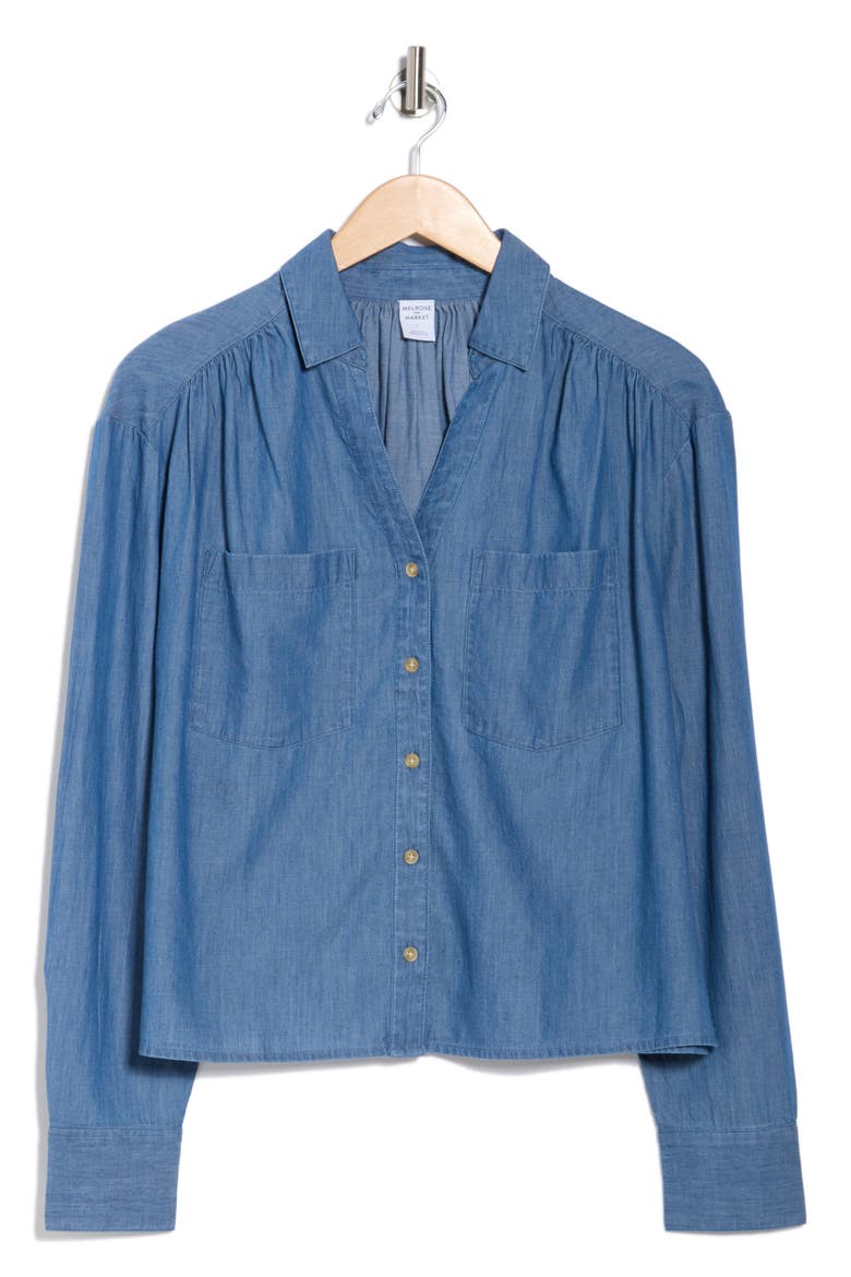 Chambray Button-Up Shirt, Alternate, color, MEDIUM WASH