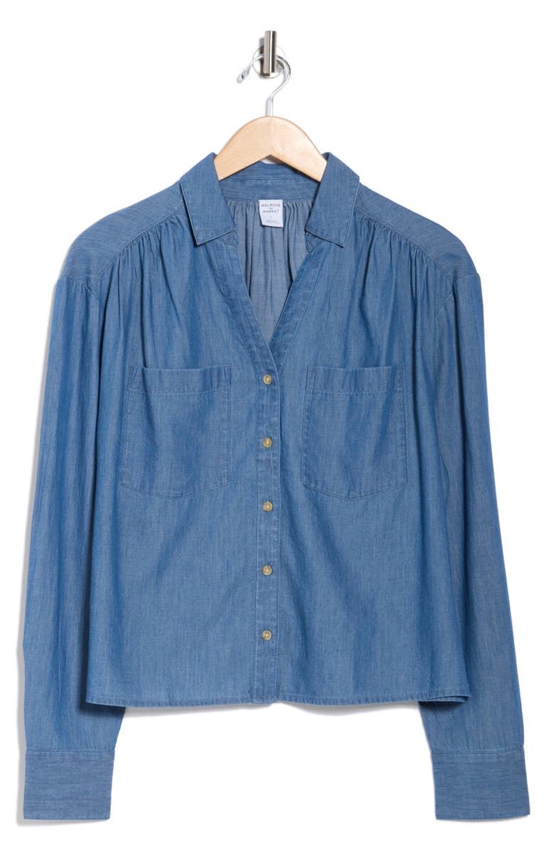 Melrose and Market Chambray Button-Up Shirt, Alternate, color, Medium Wash