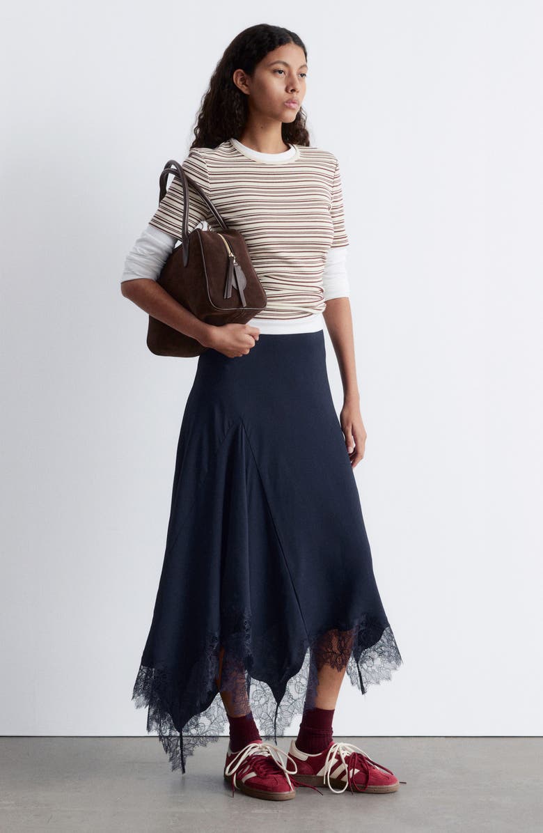 & Other Stories Lace Trim Handkerchief Hem Midi Skirt, Alternate, color, 