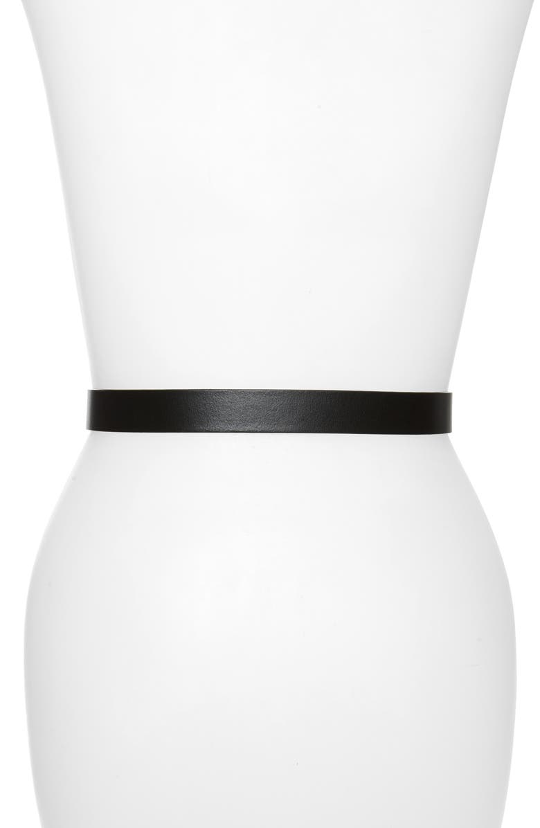 AllSaints Logo Keeper Leather Belt, Alternate, color, Black