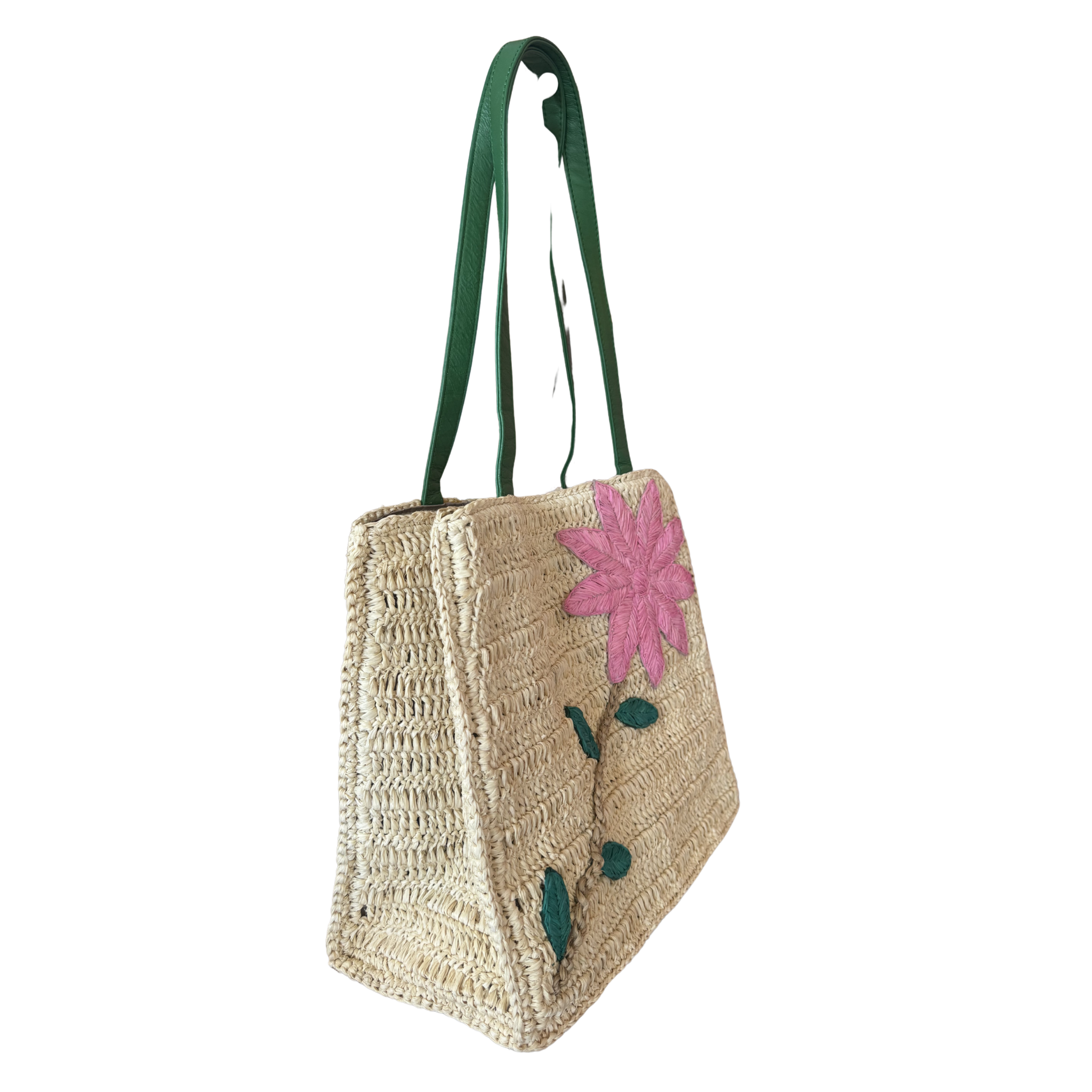 Cornelia Raffia and Leather Handwoven Shoulder Tote, Alternate, color, Pink/Green
