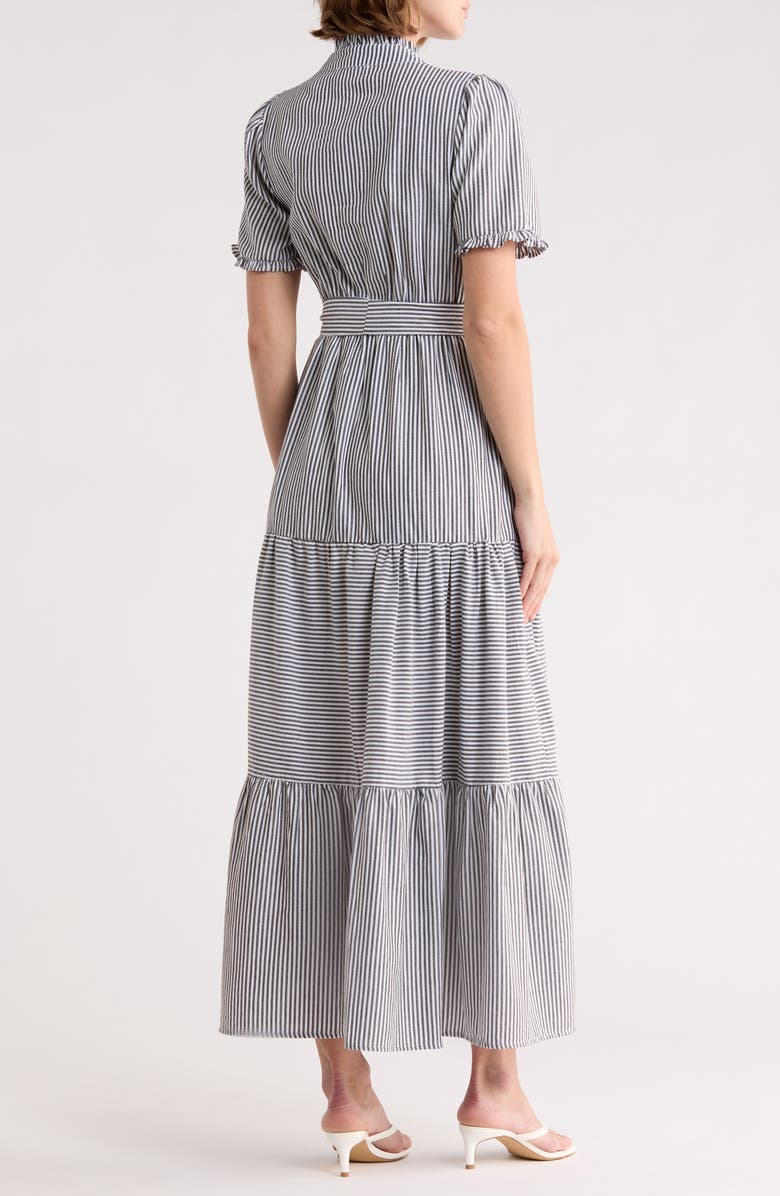 London Times Stripe Short Sleeve Cotton Seersucker Maxi Dress, Alternate, color, Black/ White