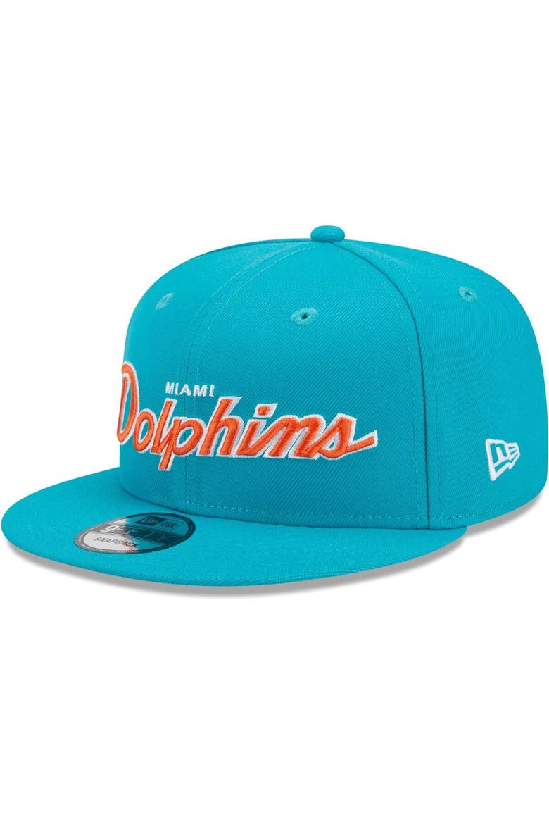 Men's New Era Aqua Miami Dolphins Main Script 9FIFTY Snapback Hat, Alternate, color, Aqua