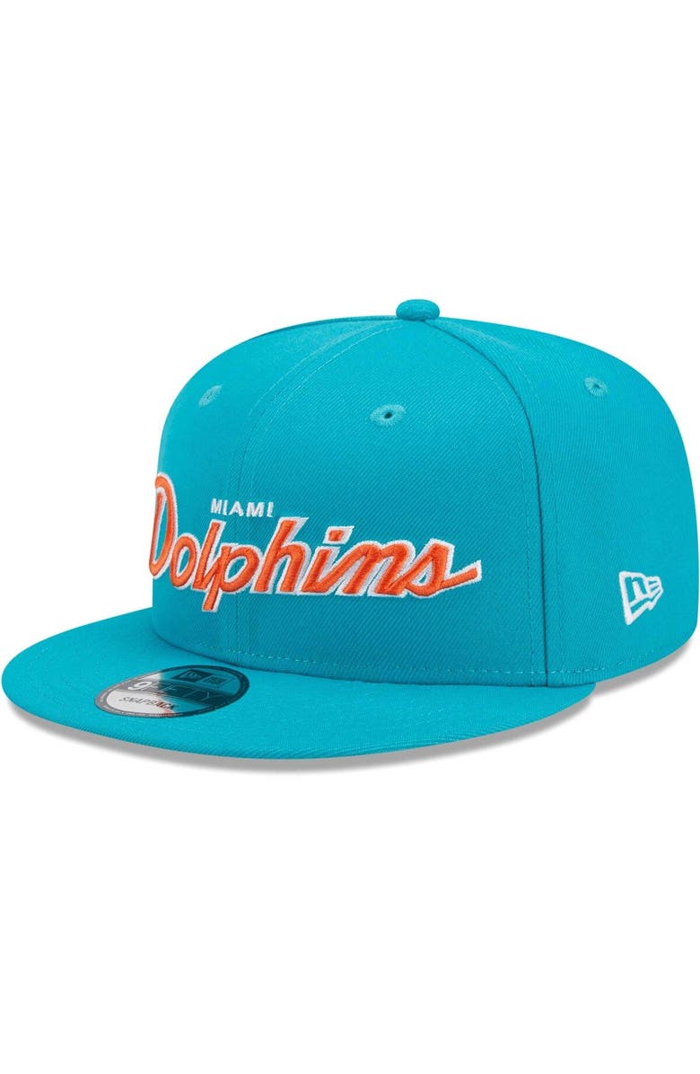 New Era Men's New Era Aqua Miami Dolphins Main Script 9FIFTY Snapback Hat, Alternate, color, Aqua