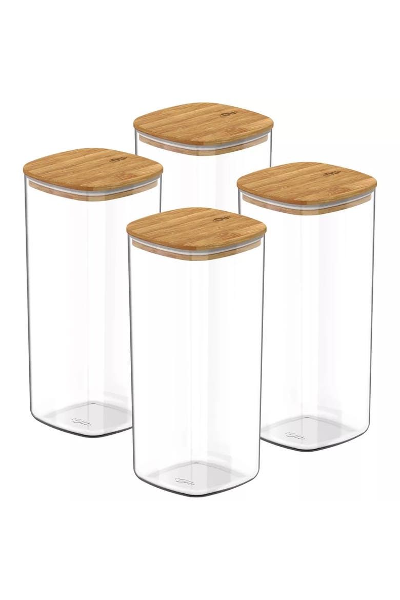 Clear Stackable Airtight Food Storage Container Set with Wood Lid 8 Piece, Main, color, Clear