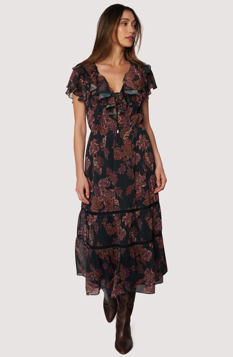 Lost + Wander Whispers of Bohemia Floral Print Midi Dress, Alternate, color, Black Plum Floral