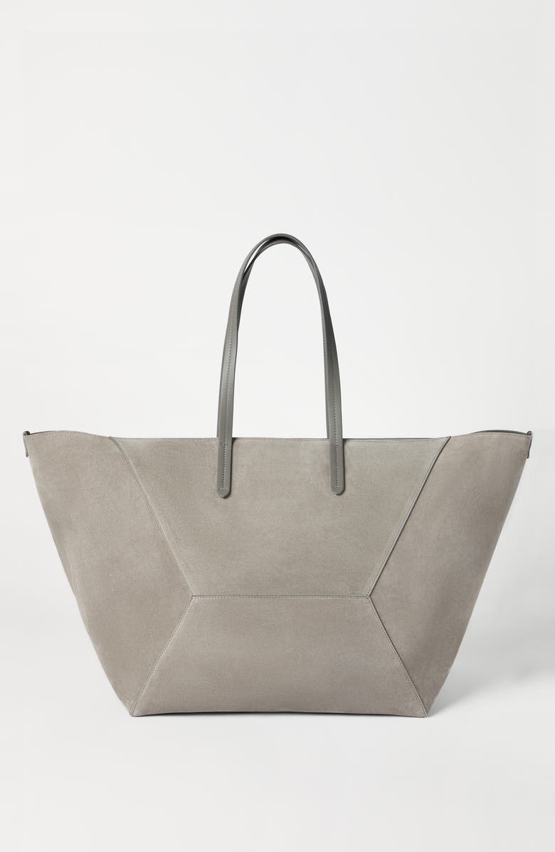 Brunello Cucinelli Suede large BC Duo bag, Alternate, color, Khaki