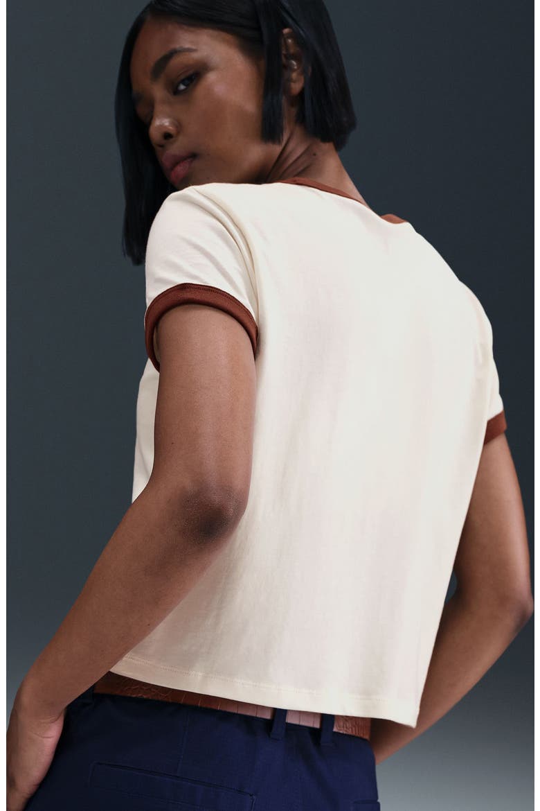 Sportswear Crop 1972 Marathon Ringer T-Shirt, Alternate, color, PALE IVORY/ FAUNA BROWN