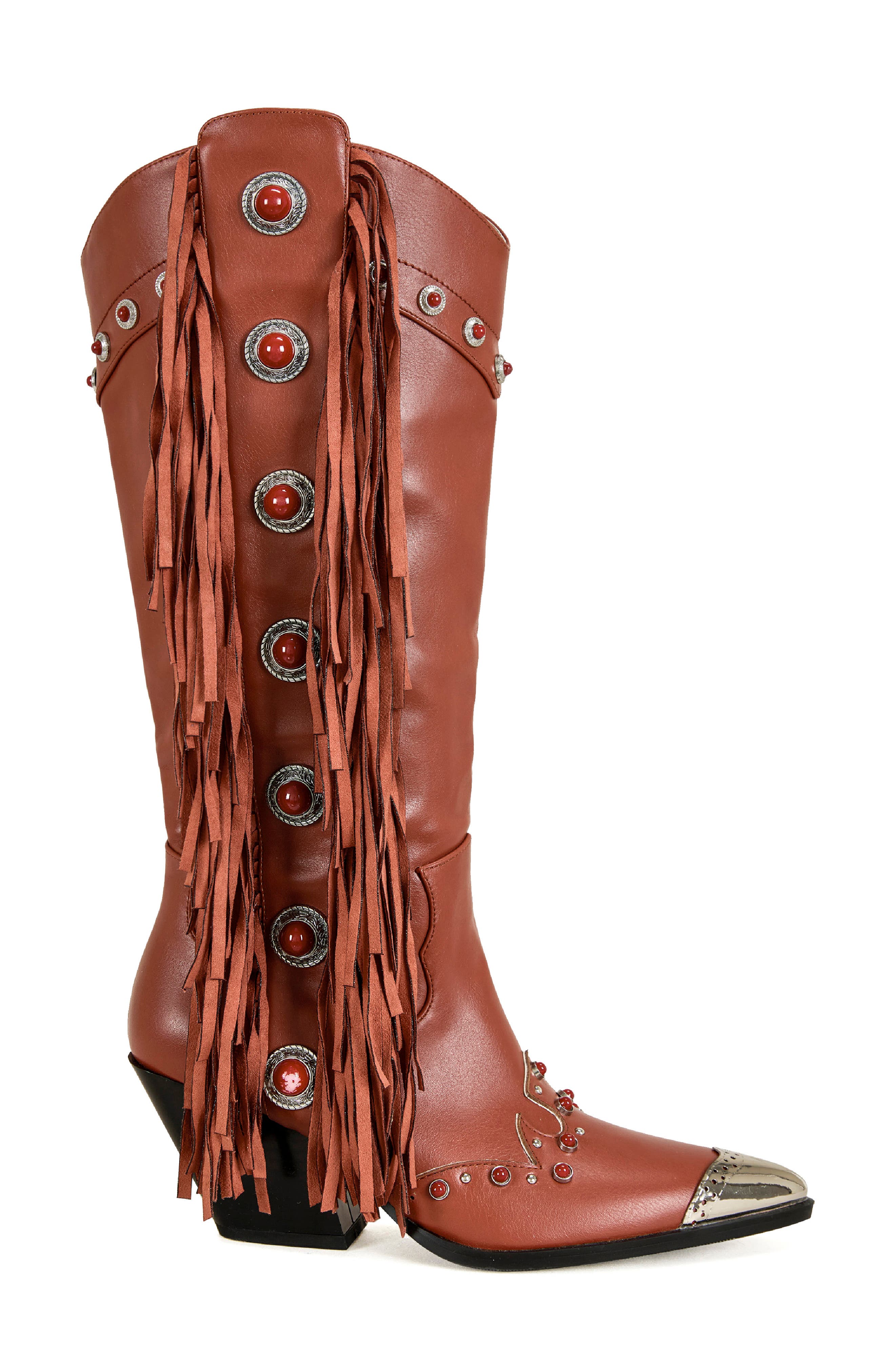 AZALEA WANG Pelagius Fringe Western Boot, Alternate, color, Red