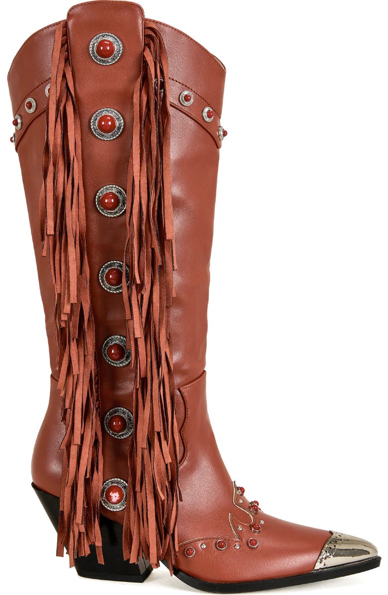 AZALEA WANG Pelagius Fringe Western Boot, Alternate, color, Red