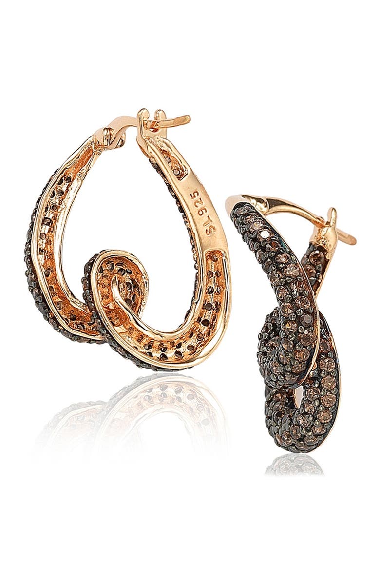 SUZY LEVIAN 14K Rose Gold Plated Sterling Silver Chocolate CZ Twisted Hoop Earrings, Alternate, color,