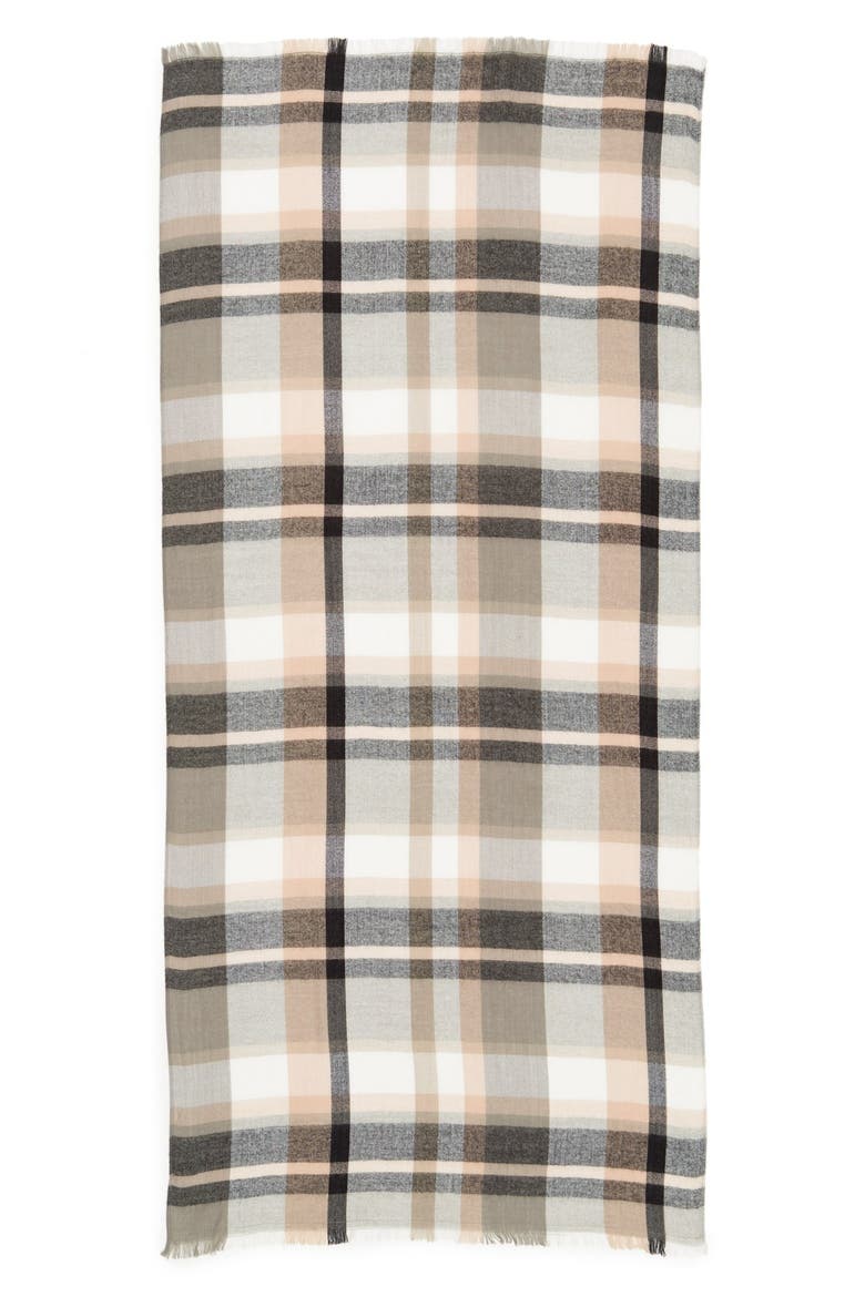 Plaid Oblong Scarf, Alternate, color, GREY MULTI