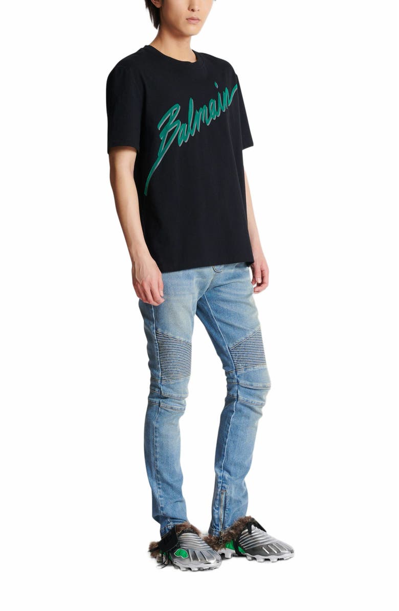 Balmain Lettre Flocked T-Shirt In Cotton, Main, color,