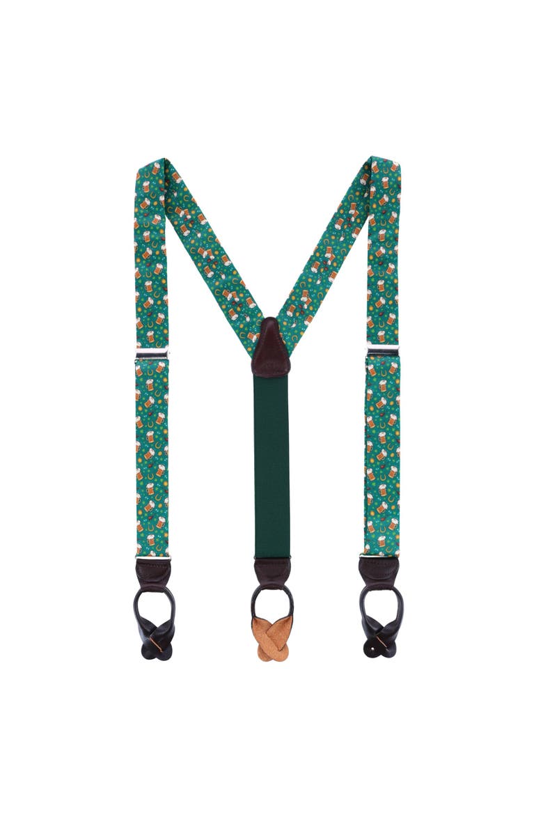 Cheers to St. Patrick's Day Silk Button End Suspenders, Alternate, color, Multiple