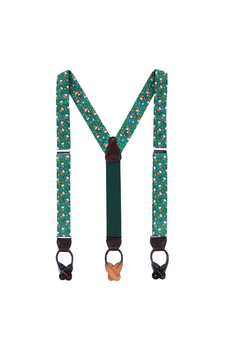 Trafalgar Cheers to St. Patrick's Day Silk Button End Suspenders, Alternate, color, Multiple